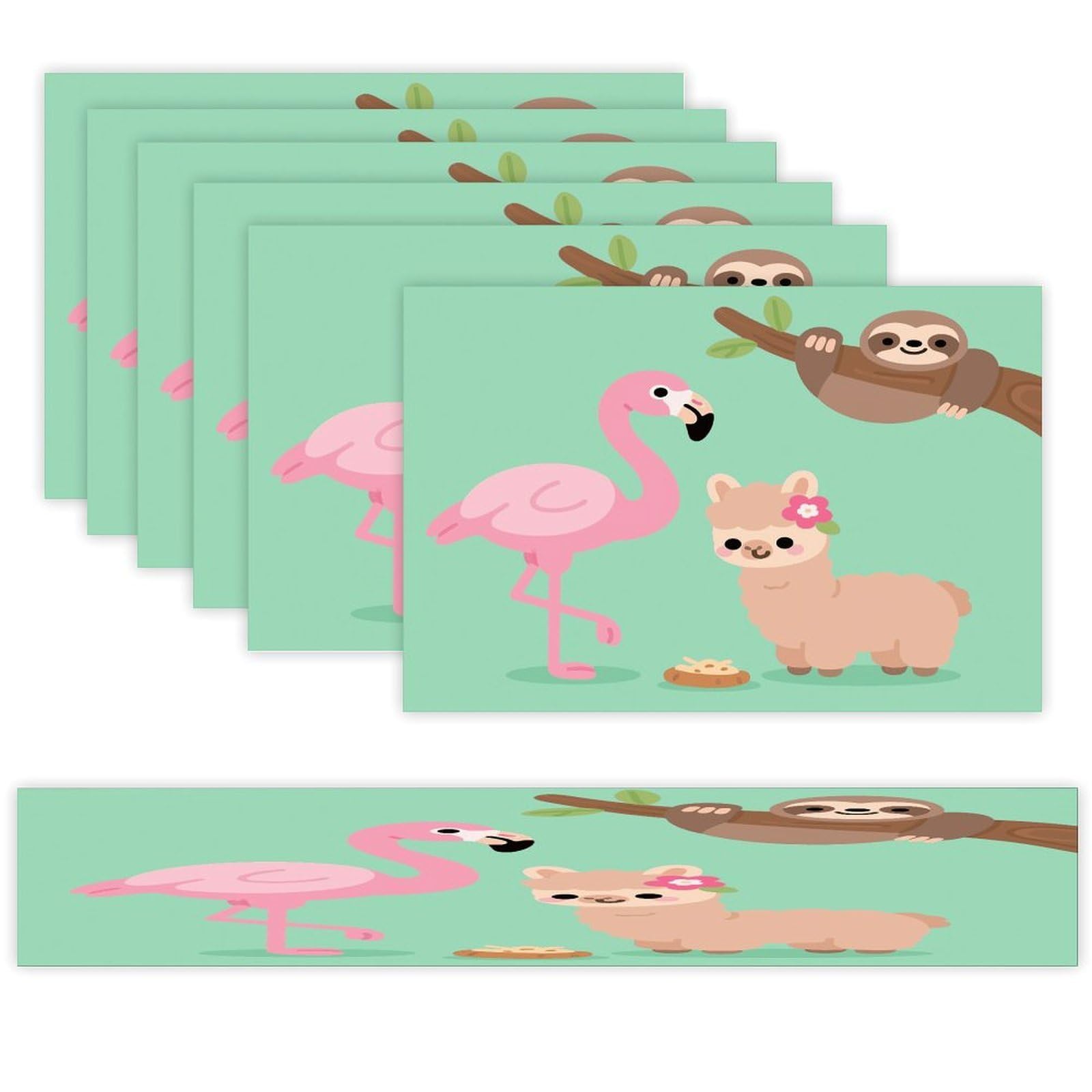 Llama Sloth Flamingo Table Runner and Placemats Set of 7 Linen Table Mat Non-Slip Place Mats Washable Placemat Heat Resistant Place Mat with Table Runner for Party Dining Decor