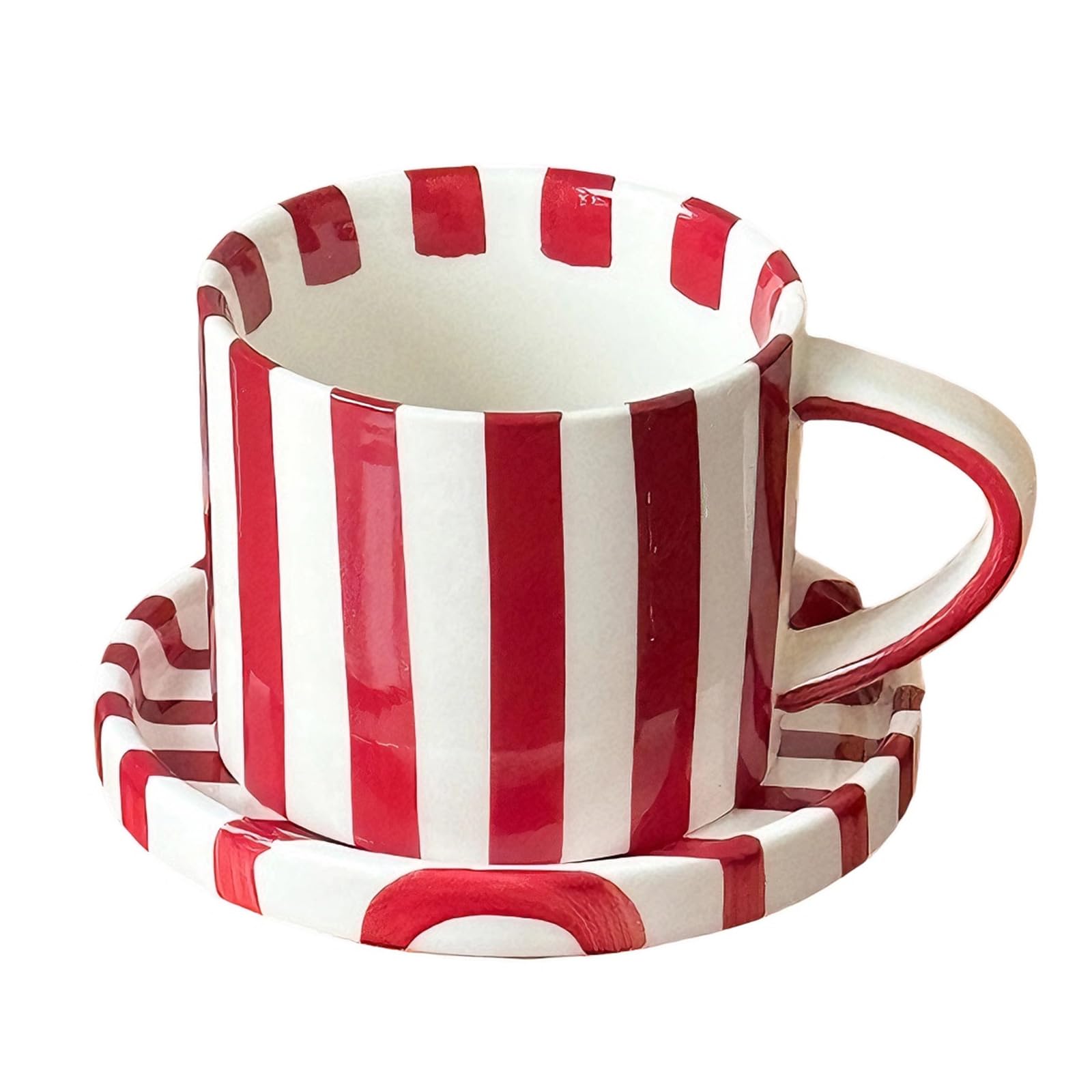 Alksubbm 5Inch Elegant Striped Ceramic Coffee Mugs and Saucer Set Feature Comfortable Grip and Multifunctional for Home Use Home Cup