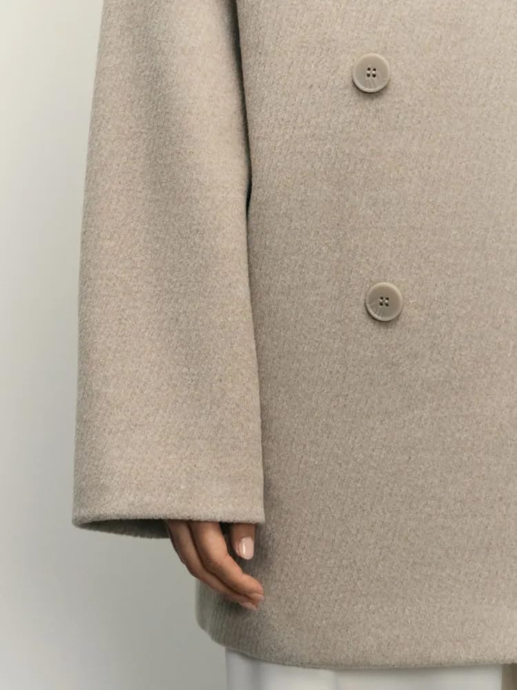 Cappotto Doppiopetto In Lana da Donna, con Ampio Revers, per Autunno e Inverno
