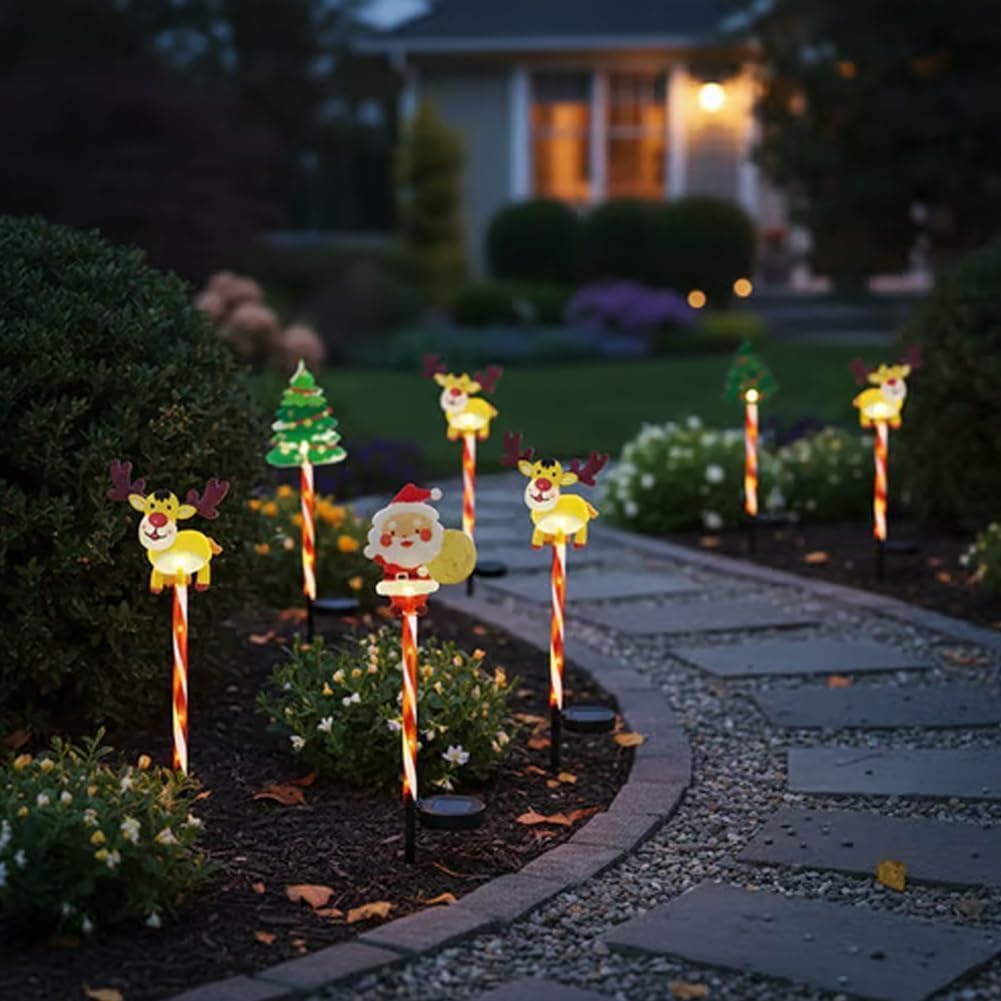 6-Pack of Moving Christmas Lights, Solar LED Christmas Lights for Outdoor Indoor Decoration, Waterproof Ground Lamp Solar LED Night with Moving Christmas Tree & Reindeer Decorations (B,Solar)