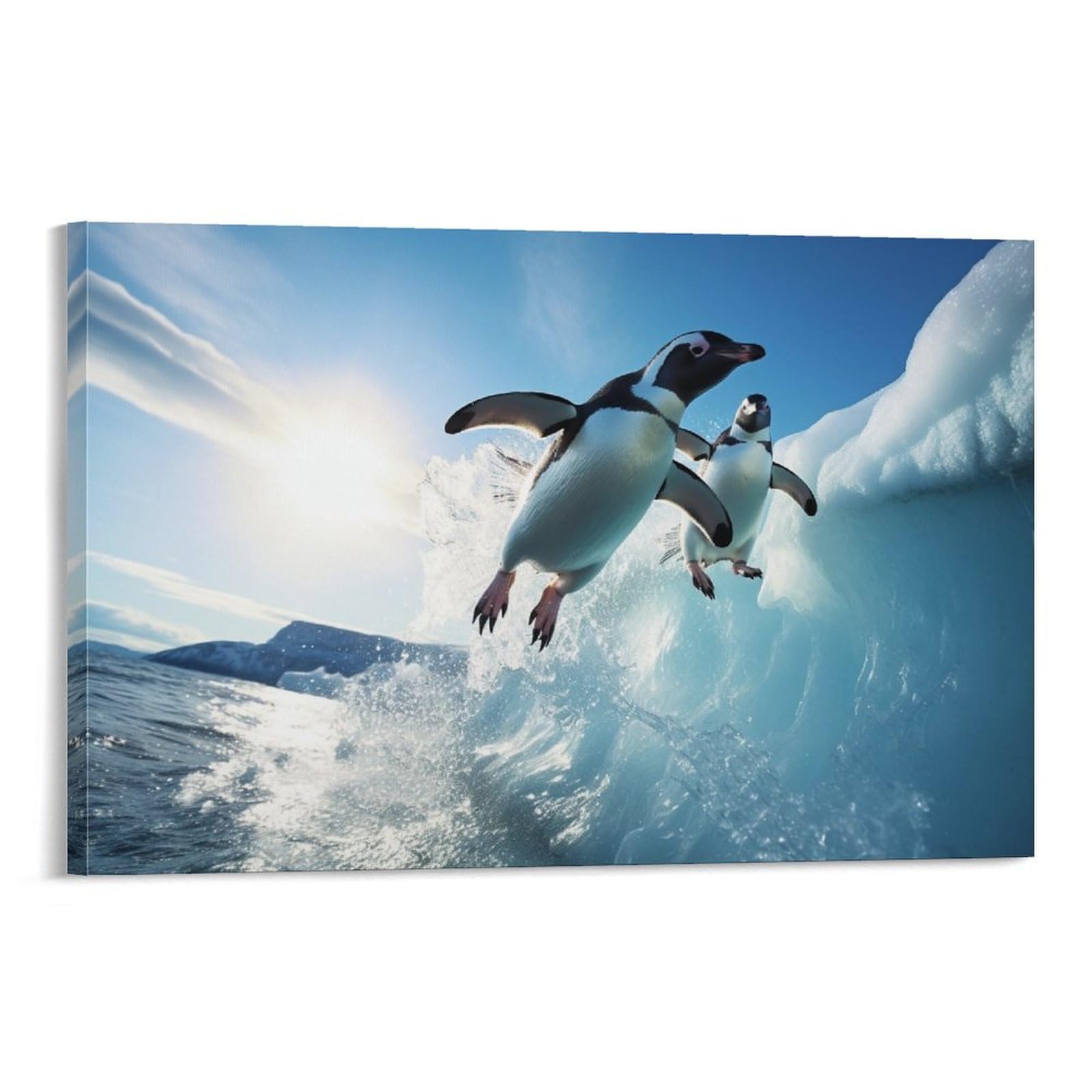 AYAROS Ocean Penguin Art Poster Prints Black And White Animal Canvas Wall Decor Artwork for Home Office Framed 08x12 inch