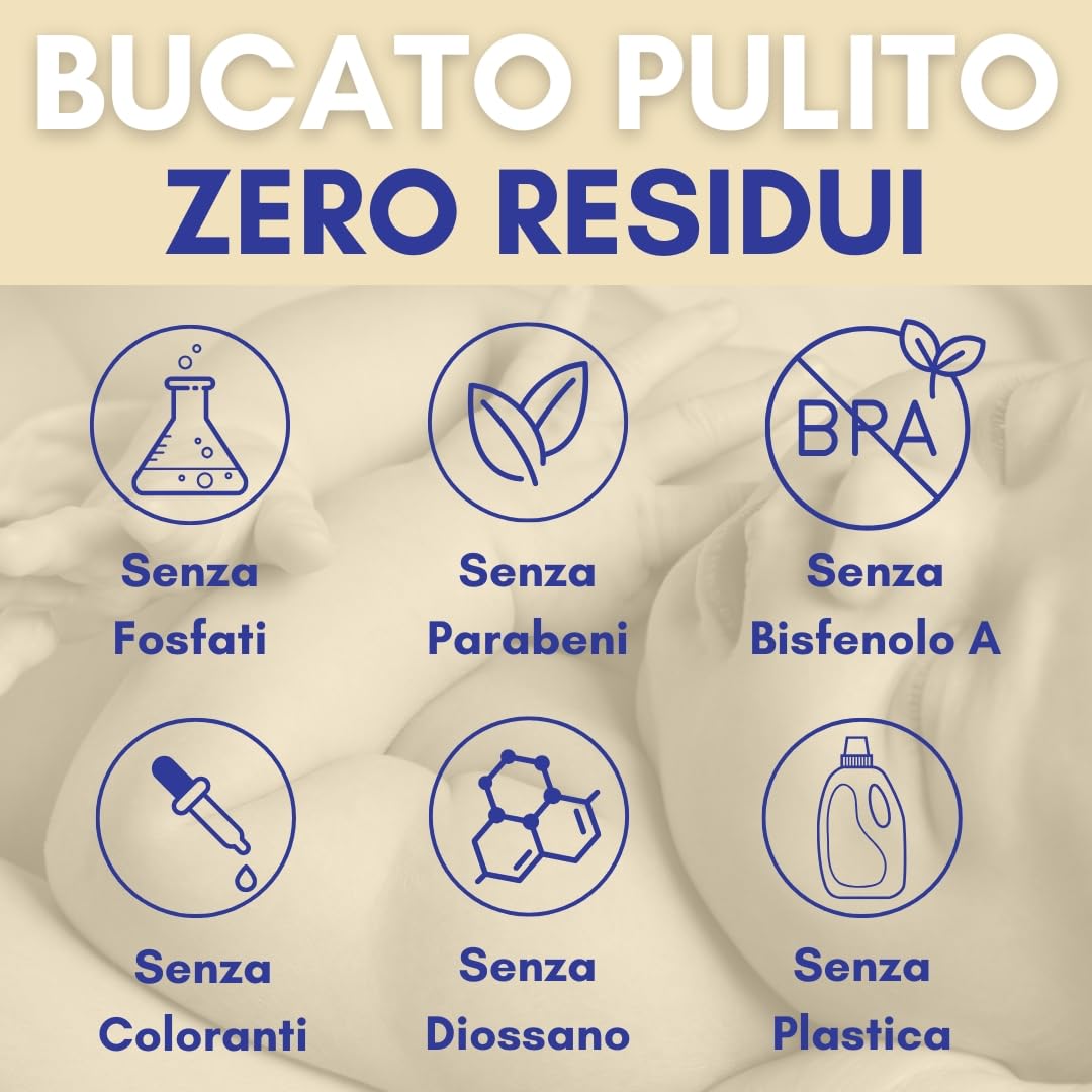 Detersivo in Fogli per Neonati (400 fogli, fino a 800 usi) - Senza Profumazione, Ipoallergenico, Biodegradabile, Vegano. Delicato su pelli sensibili, senza plastica. Confezione da 10 unità.