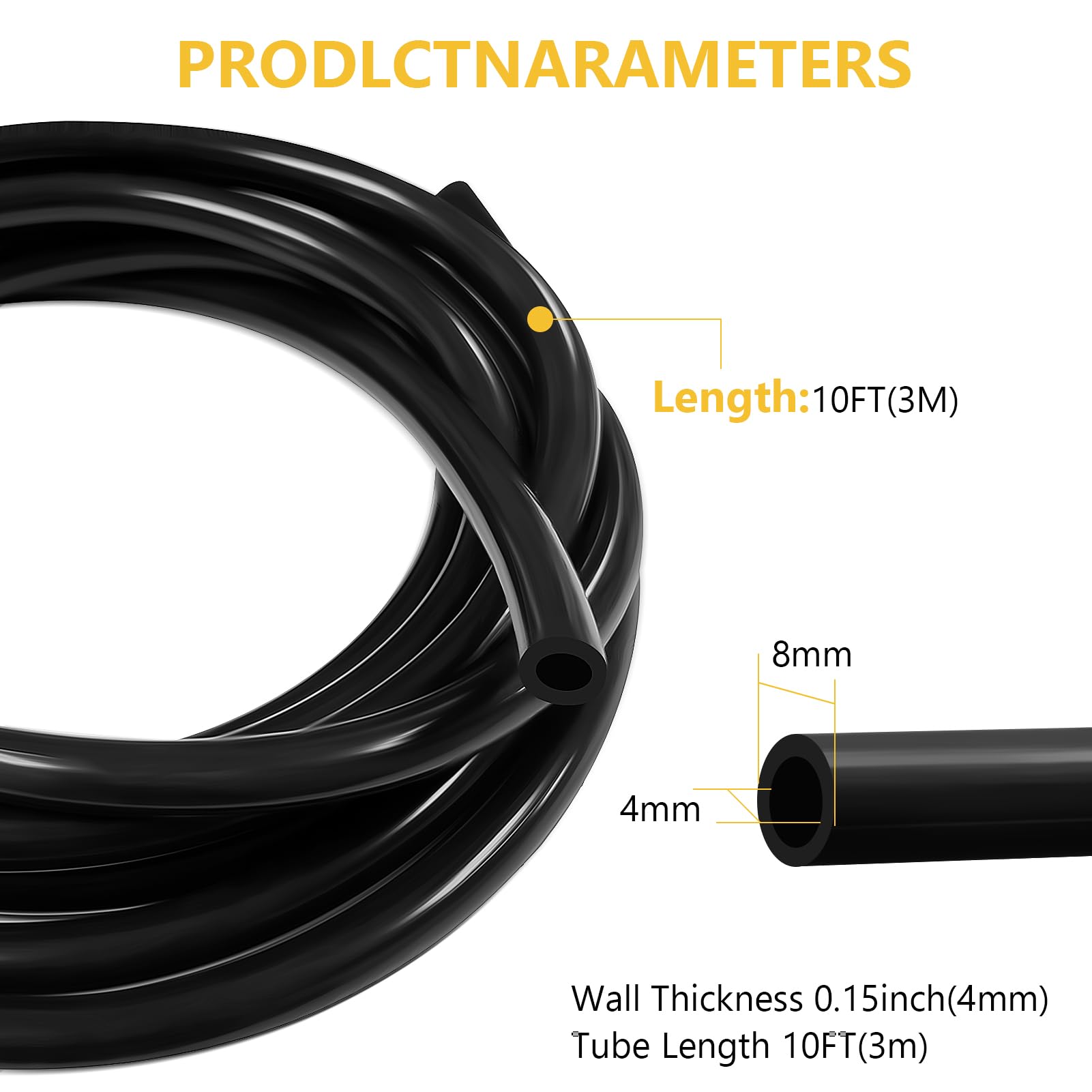 Manguera de Silicona 4mm, Tubo de Vacio Silicona Coche, Alta Temperatura Manguera, ID 4mm, OD 8mm, Longitud 3 Metros (4 mm x 8 mm)