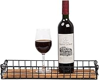 Vista 1 de Bandeja de madera marrón rústica con marco de alambre de metal industrial, asas de malla, caja de exhibición rectangular de madera, mesa de cocina