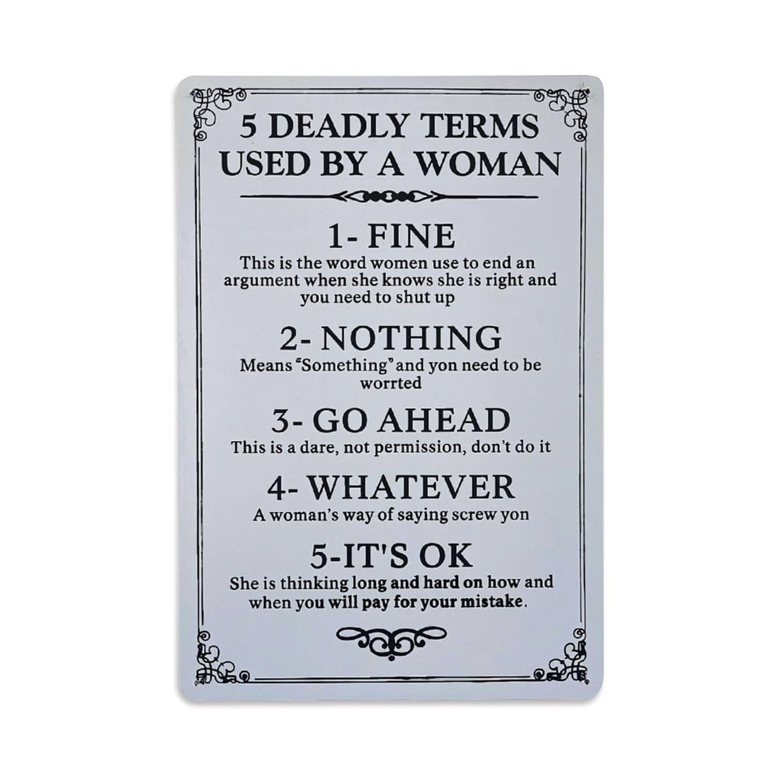 Jdfenggu Vintage Fine Nothing Go Ahead Whatever It's Ok Retro Metal Tin Sign, Decor Art Poster For Bar, Home, Man Cave, Kitchen, Laundry Room Gift 8X12inch