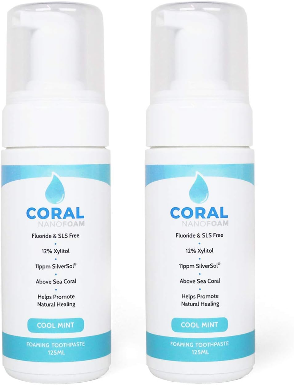 Coral Nano Silver Foaming Toothpaste, Natural Fluoride Free Toothpaste, SLS and Glycerin Free, Cool Mint, 4 Ounce (2 Pack)