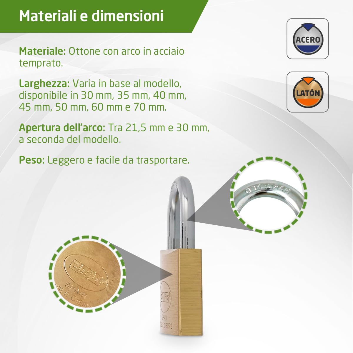 Amig Lucchetto Di Sicurezza Con Arco Lungo 40mm: Per Armadietti, Valigie, Porte, Con 2 Chiavi