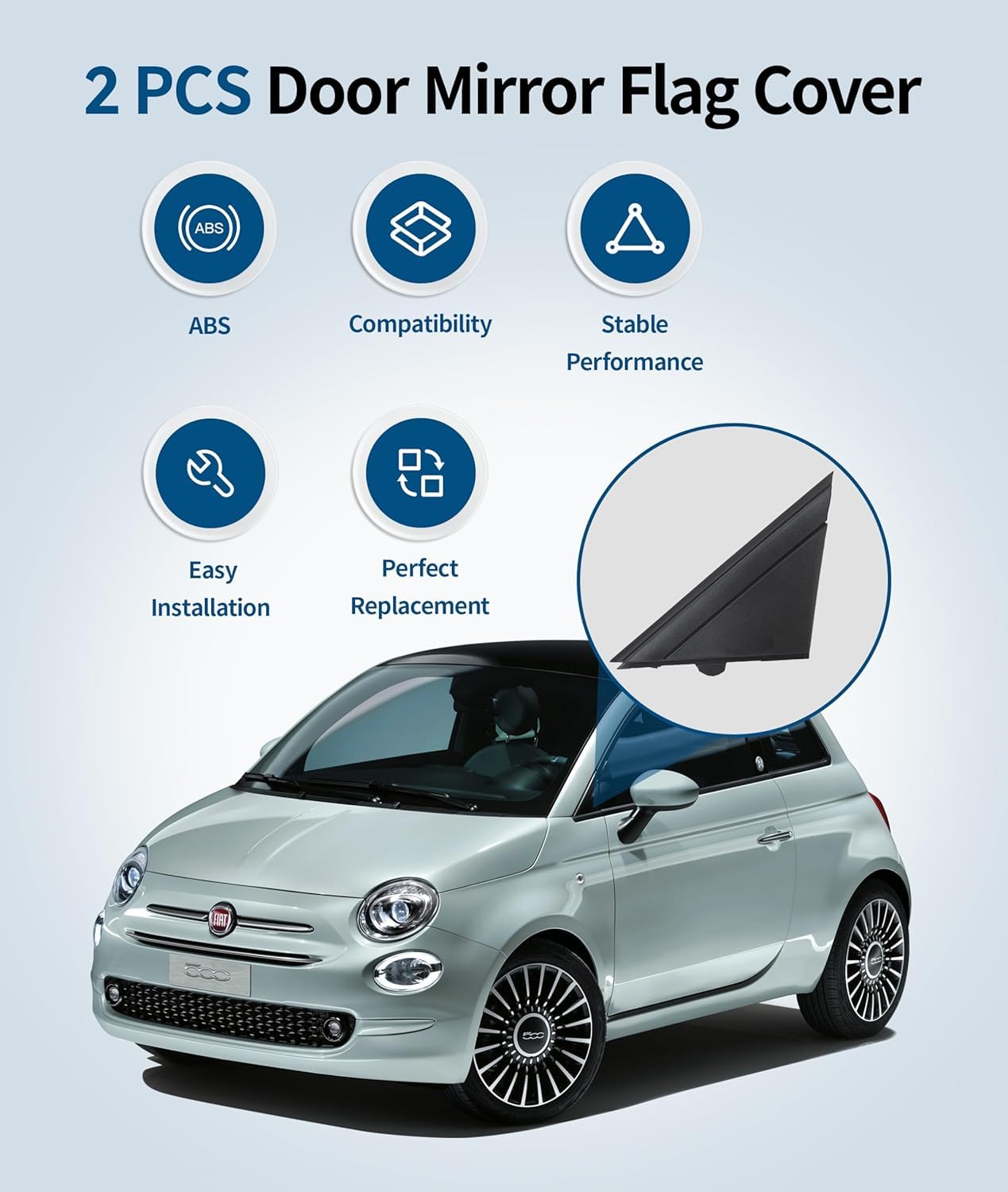 Coppia finiture bandiera specchietto retrovisore portiera,nero opaco per Fiat 500 2012-2017, 1SH17KX7AA,decorazione bandiera specchietto retrovisore porta lato,sinistra/destra per driver e passeggero