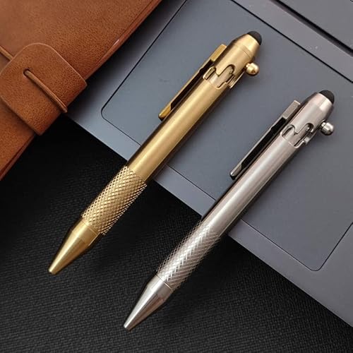 Cool Hand 4.9'' Titanium Bolt Action Pen Stylus For Touch Screen, Ballpoint Ink Refillable, Compact Size, Skelton Out Deep Pocket Clip For Easy Carring #TOP2