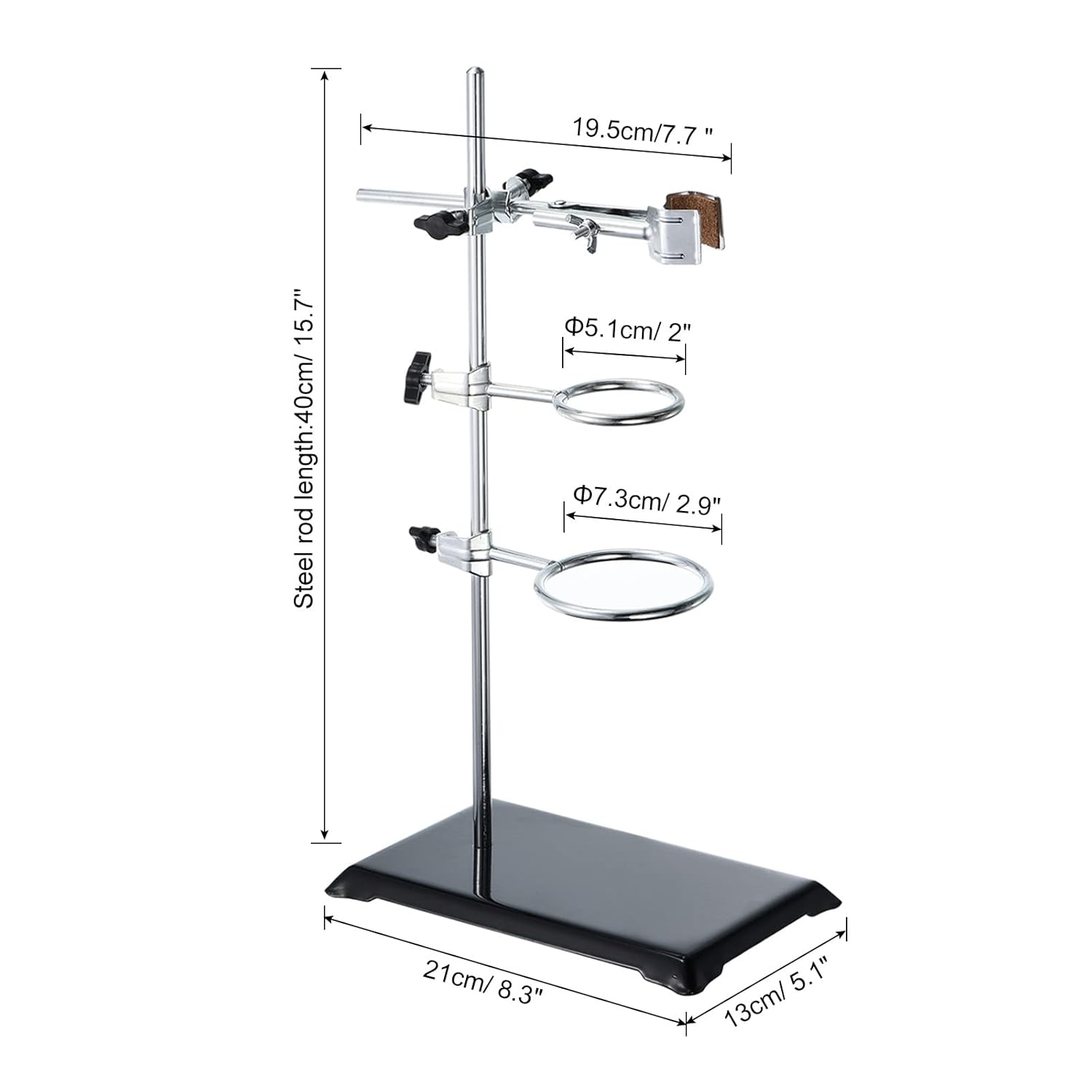 PATIKIL 16 Inch Lab Stand Set, 1 Set Stand Support with 1 Flask Clamp & 2 Retort Rings for Chemistry Laboratory, Black