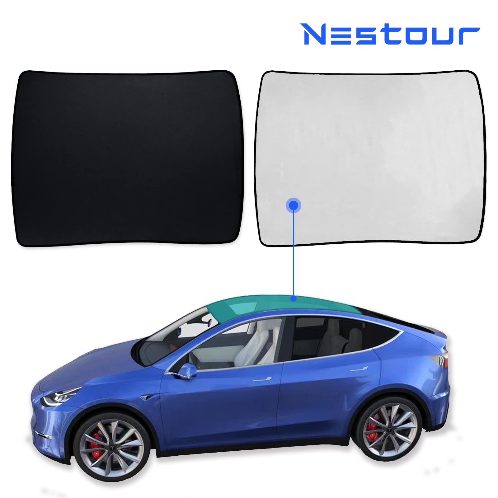 Nestour for Tesla Model Y Sunshade, Foldable Sunroof Window Shade Accessories Fit for Tesla Model Y 2020-2021, with UV/Heat Insulation Film