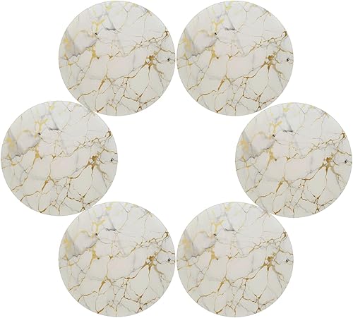 Marble Print Gold Texture Round Place Mats Set of 6, Heat Resistant Washable Placemats Polyester Round Table Mats for Kitchen Home Decor Holiday