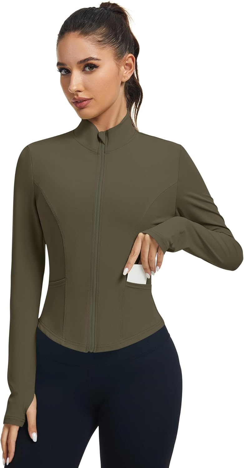 LOMON Women's Athletic Jackets Cropped Long Sleeve Workout Tops Yoga Zip Up Jackets Gym Tops Golf Shirts - Image 5