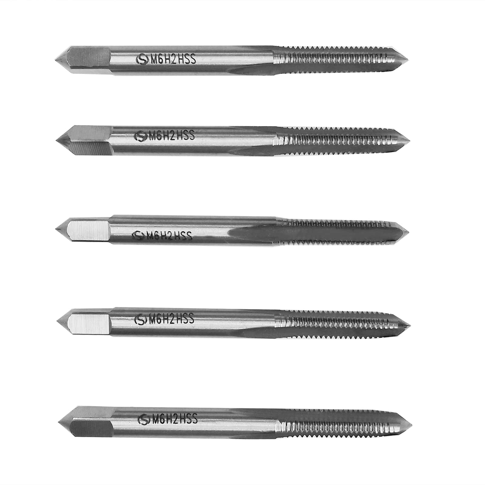 HUAZHICHUN M6×1.0 Metric Hand Tap,Thread Tap Pitch 0.25 Straight Flutes HSS Right Hand Tap (5pcs)
