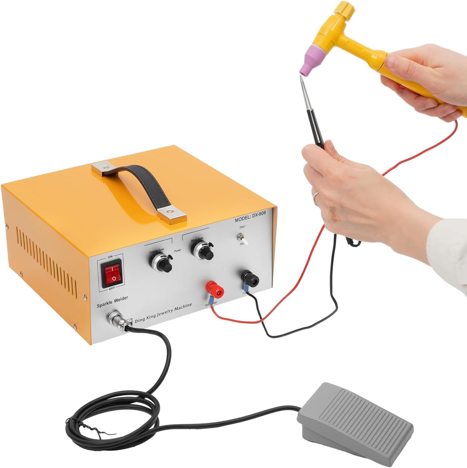 Saldatrice a Punti per Gioielli, saldatrice a Punti a impulsi elettrici da 110 V-220 V, Strumento Professionale per la Saldatura a Punti di Oro e Argento, Potenza Regolabile, con Pedale, per gioiel