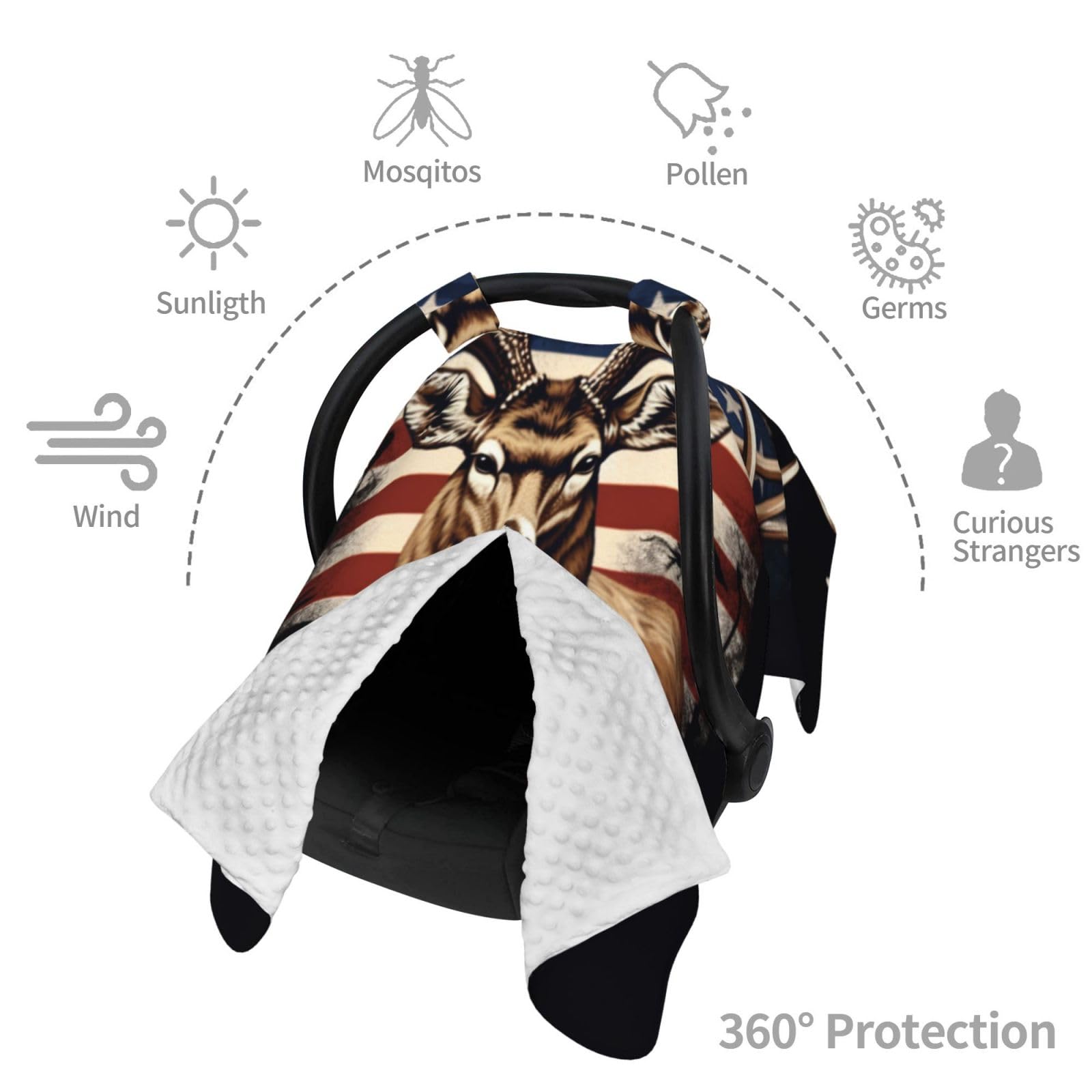 AuHomea American Flag Deer Baby Car Seat Canopy and Nursing Cover for Breastfeeding Multi-Use Cover Lightweight Infant Stretchy Carrier Carseat Winter Cover for Newborn Girls Boys