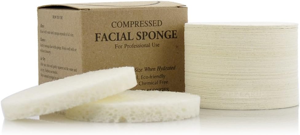 Facial Sponges - APPEARUS Compressed Natural Cellulose Face Sponge - Made in USA - Spa Sponges for Face Cleansing, Massage, Pore Exfoliating, Mask, Makeup Removal (50 Count) (White)