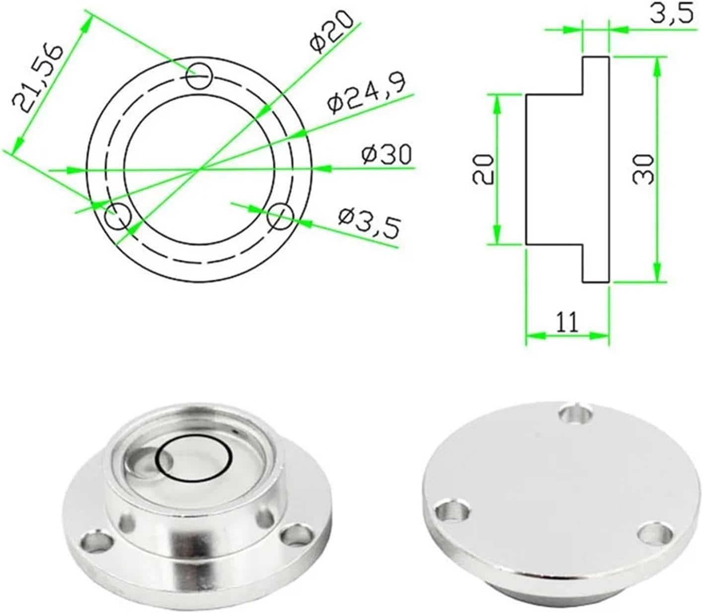 Size 30 * 20 * 11mm Universal level Bubble Spirit Level Circular Base vials spirit level vial(Yellow)