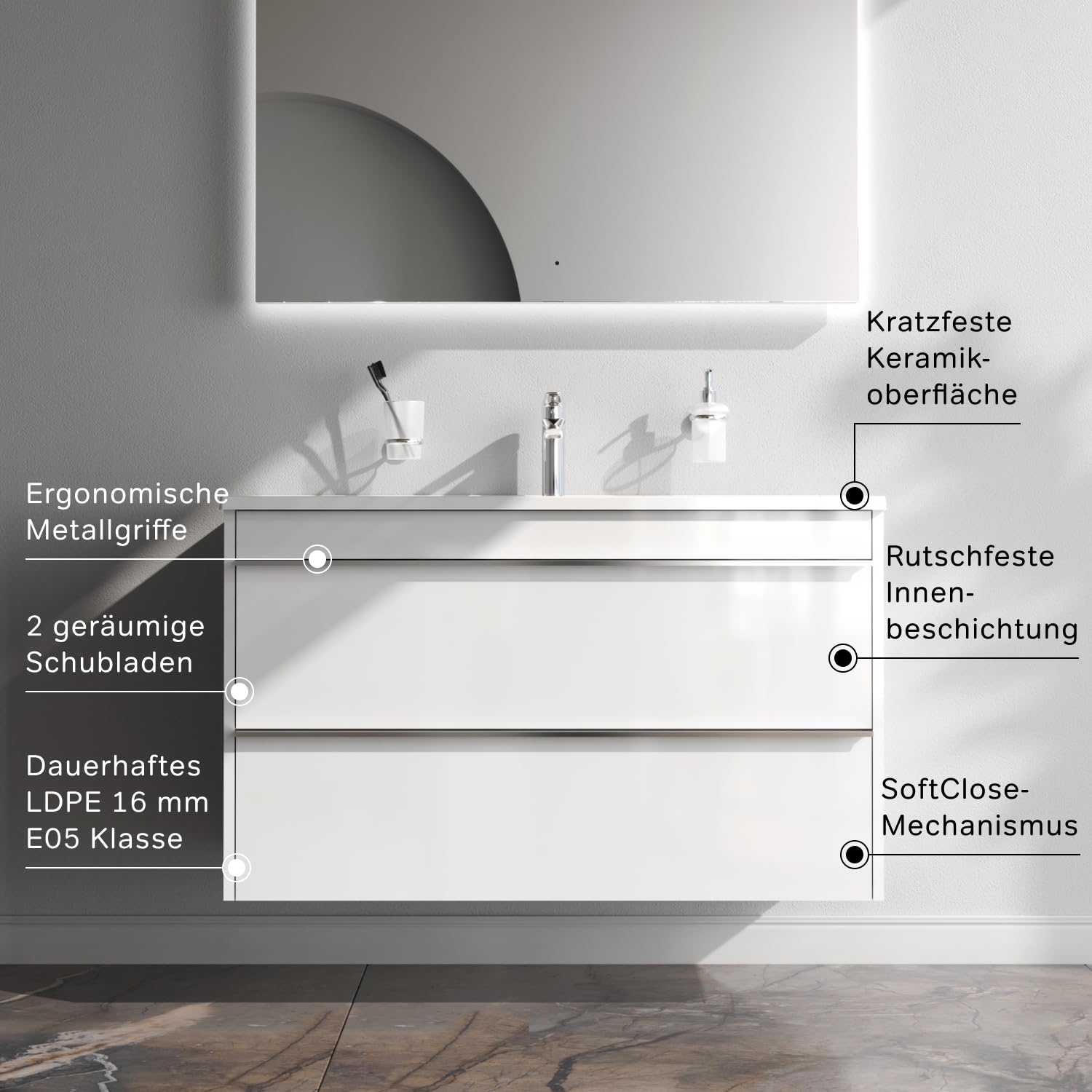 AM.PM HIT - Waschbeckenunterschrank Hängend mit Waschbecken, Badmöbel Set für Badezimmer & Gäste-WC, Waschtischunterschrank mit 2 Schubladen, Weiß glänzend (100/58 cm)