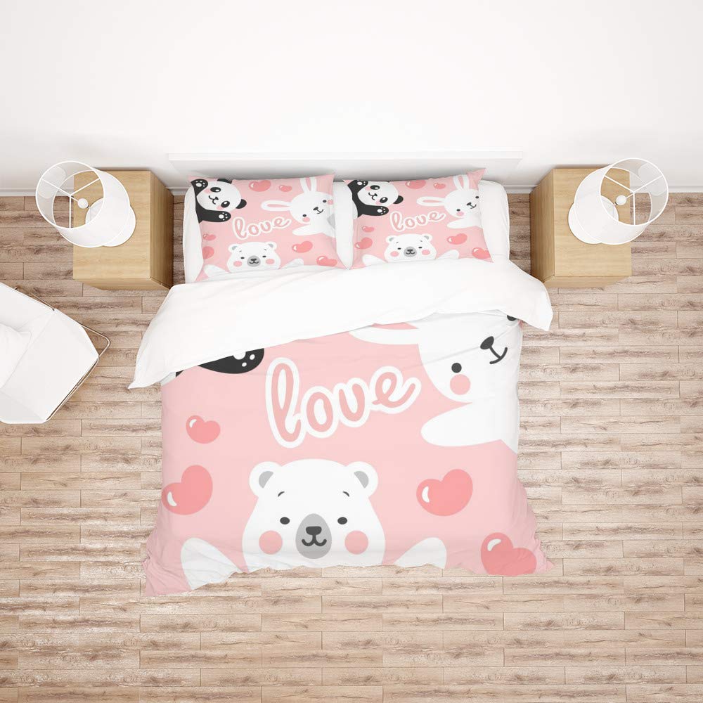 Parure de lit ultra doux motif panda lapin ours housse de couette double 3 pièces
