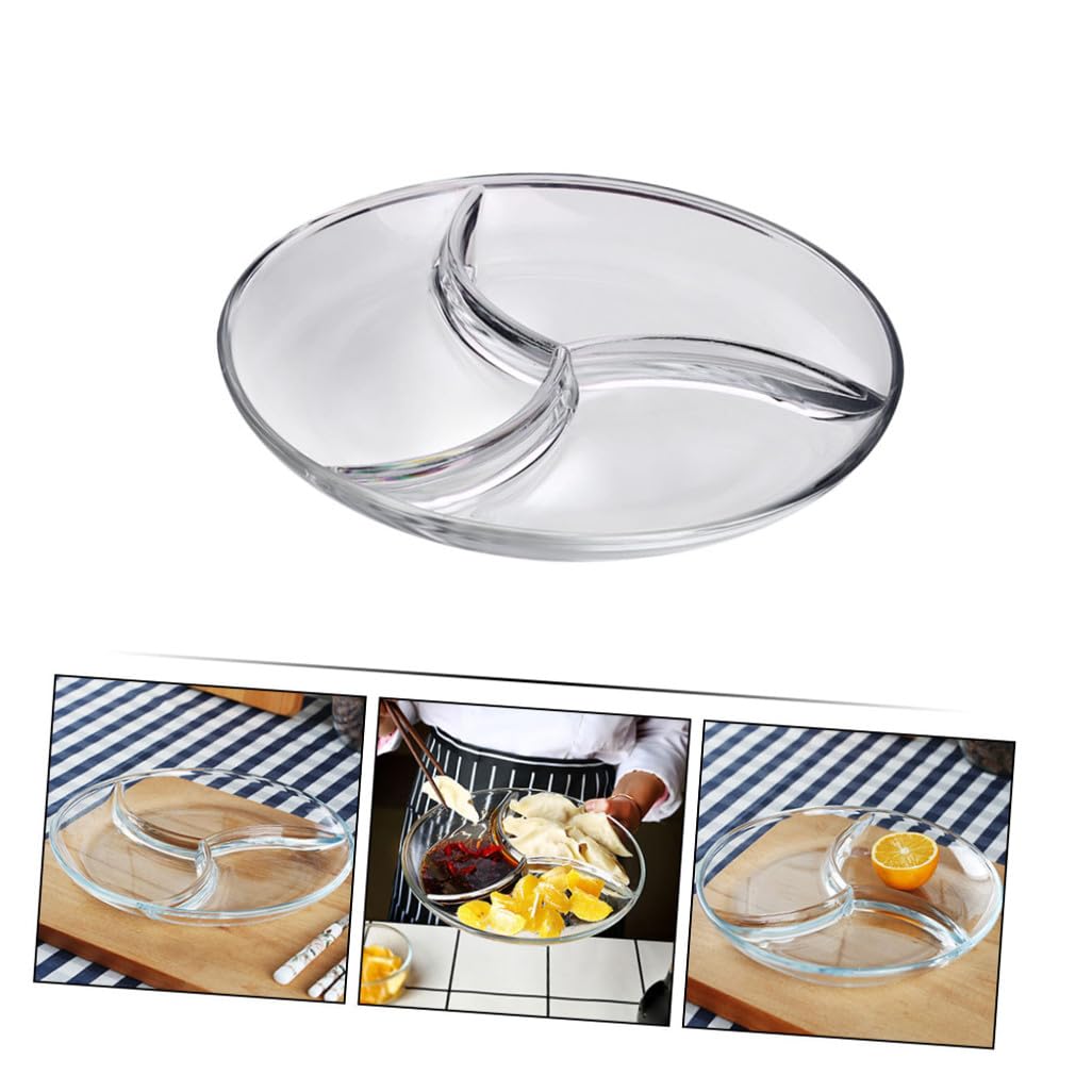 Mikinona Assiette Divisée en Verre Trempé à Trois Compartiments, la Cuisine | Plateau Transparent, Usage Maison et Hôtels, Format Pratique, Alimentaire, Style Sobre et Unique