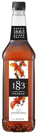 1883 Pumpkin Spice Syrup for Coffee and Drinks Made in France 1 Liter Plastic Bottle