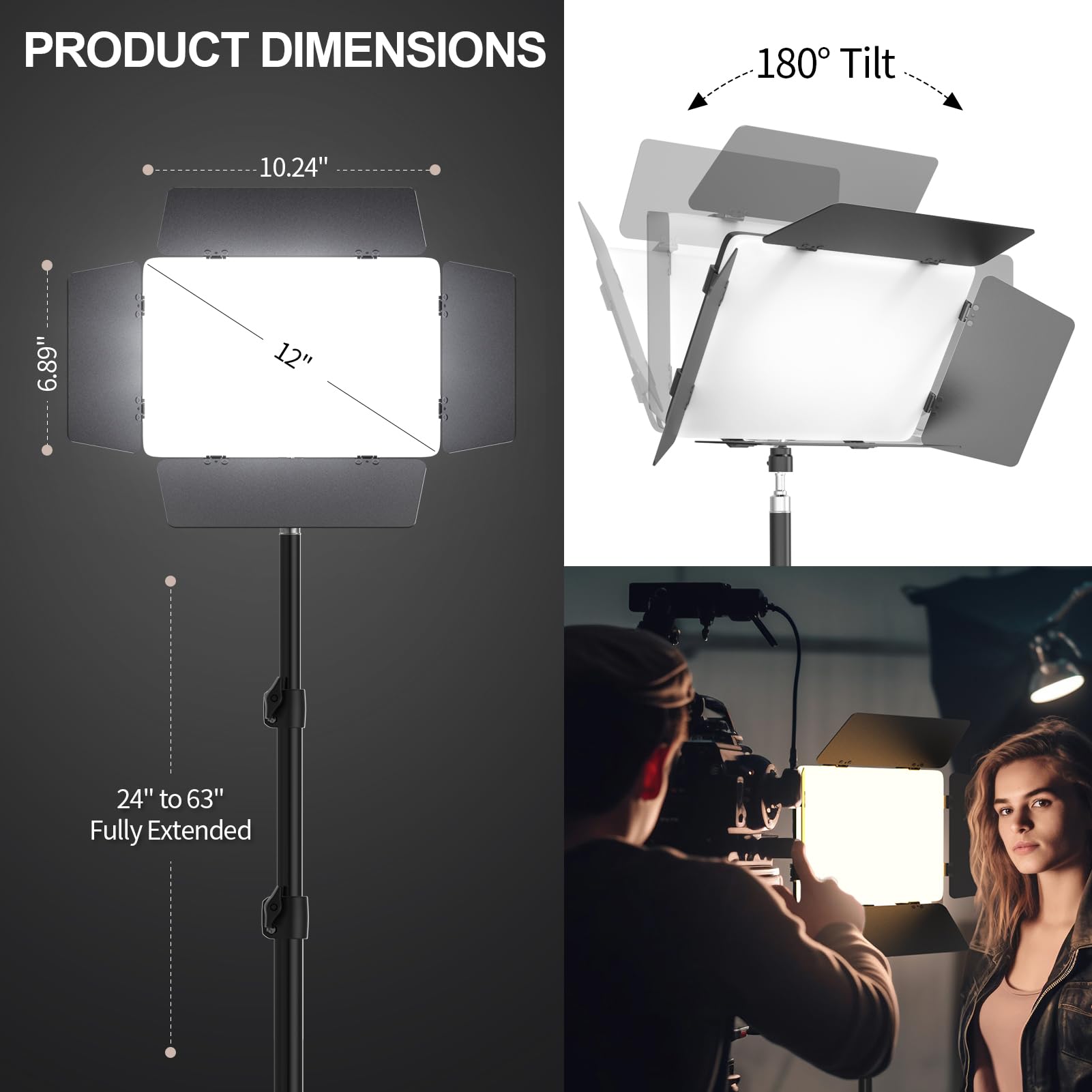 Lampa wideo LED z drzwiami stodoły, dwukolorowe oświetlenie fotograficzne 3000 luksów 2500 K-8500 K ściemniany panel oświetleniowy studyjny oświetlenie podcastów do nagrywania filmów na żywo