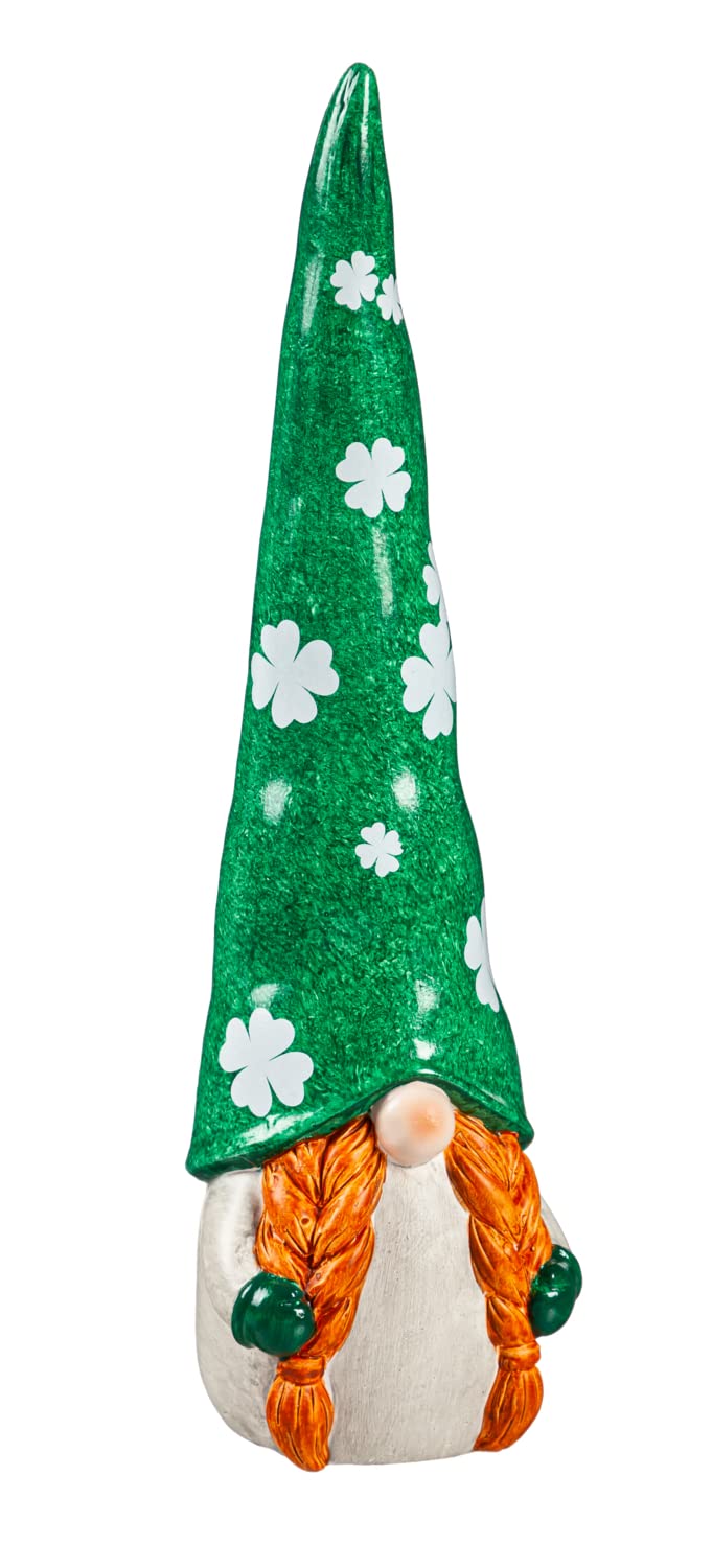 Evergreen 13" H Ceramic St. Patrick's Gnome Garden Statuary, Lady Gnome