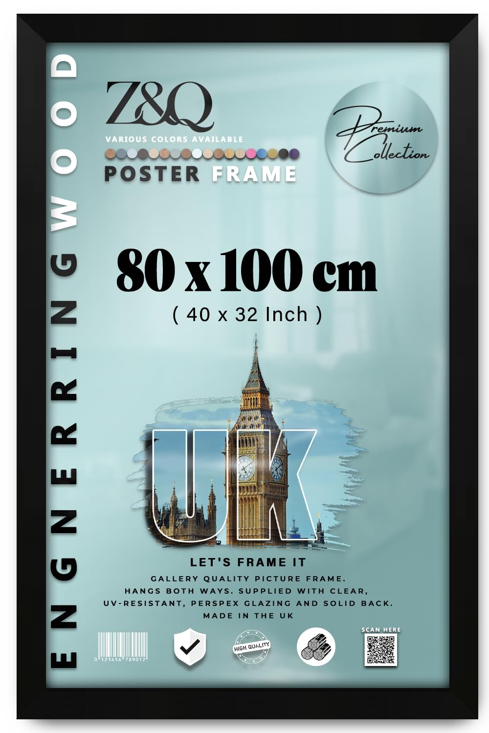 Z&Q Matt Black - Mdf Wood (80 X 100 Cm) Poster/Picture Frame | Ideal For Wall Gallery 40 X 32 Inch Frame For Art And Home Décor [ ]
