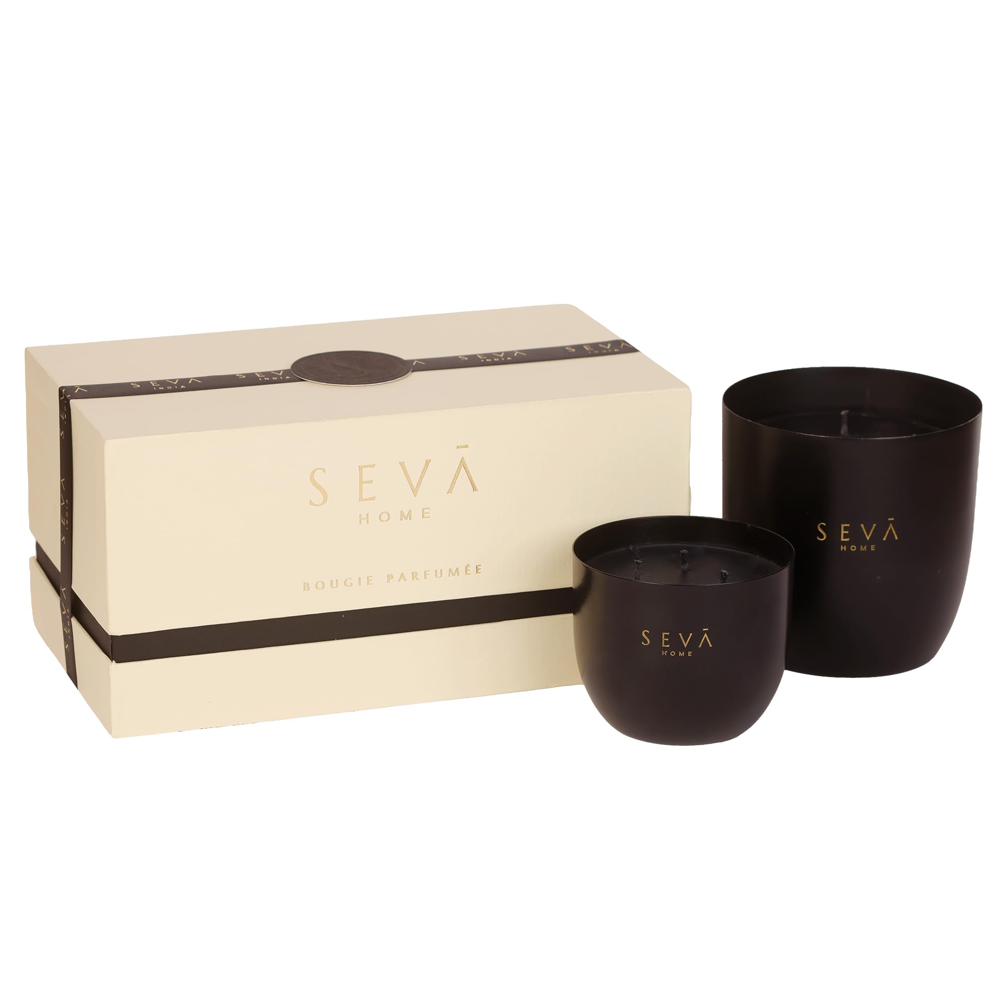 seva home heirloom noir scented candle gift set (pack of 2) | luxury aroma & home décor | lemon, orange & black currant | natural soy wax | 40-55 hour burn