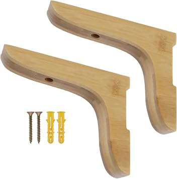 2 Pcs Wood Corbels 5.08" Lx3.9 Wx0.98 T Wooden Shelf Brackets for Countertop Bars Shelves Kitchen Islands Range Hood Covers Mantels Living Rooms and Storage Room Shelving, Natural Color