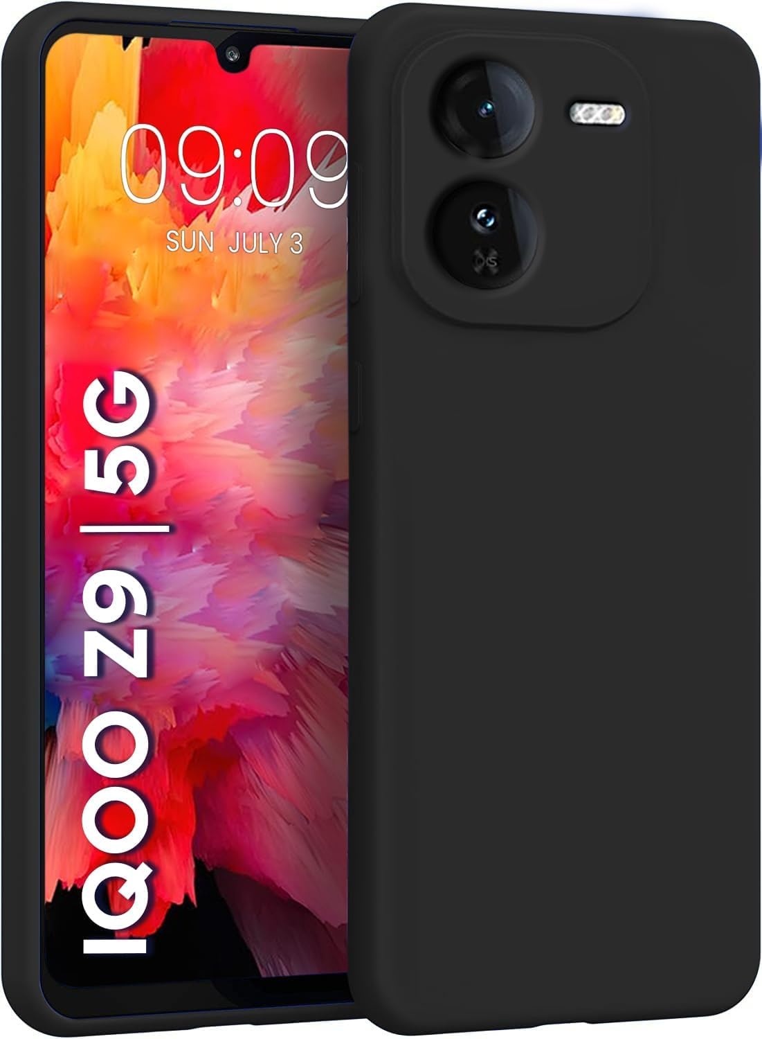 Matte Finish Premium Silicon Back Cover Case for Vivo iQOO Z9 5G- Black-image-37
