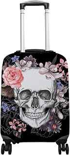 A capa de mala de bagagem serve para malas de 45 a 81 cm Caveira cercada por flores elástica antiarranhões Protetor de mala de viagem P-GG, Multicor, S(Fits 18-20in suitcases)