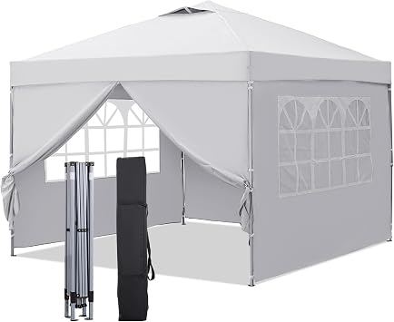 GDY 10x10ft Pop Up Canopy Tent with Sidewalls, Outdoor Canopy, Beach Tent, Easy Set up Gazebo for Events, Parties, Camping,White.