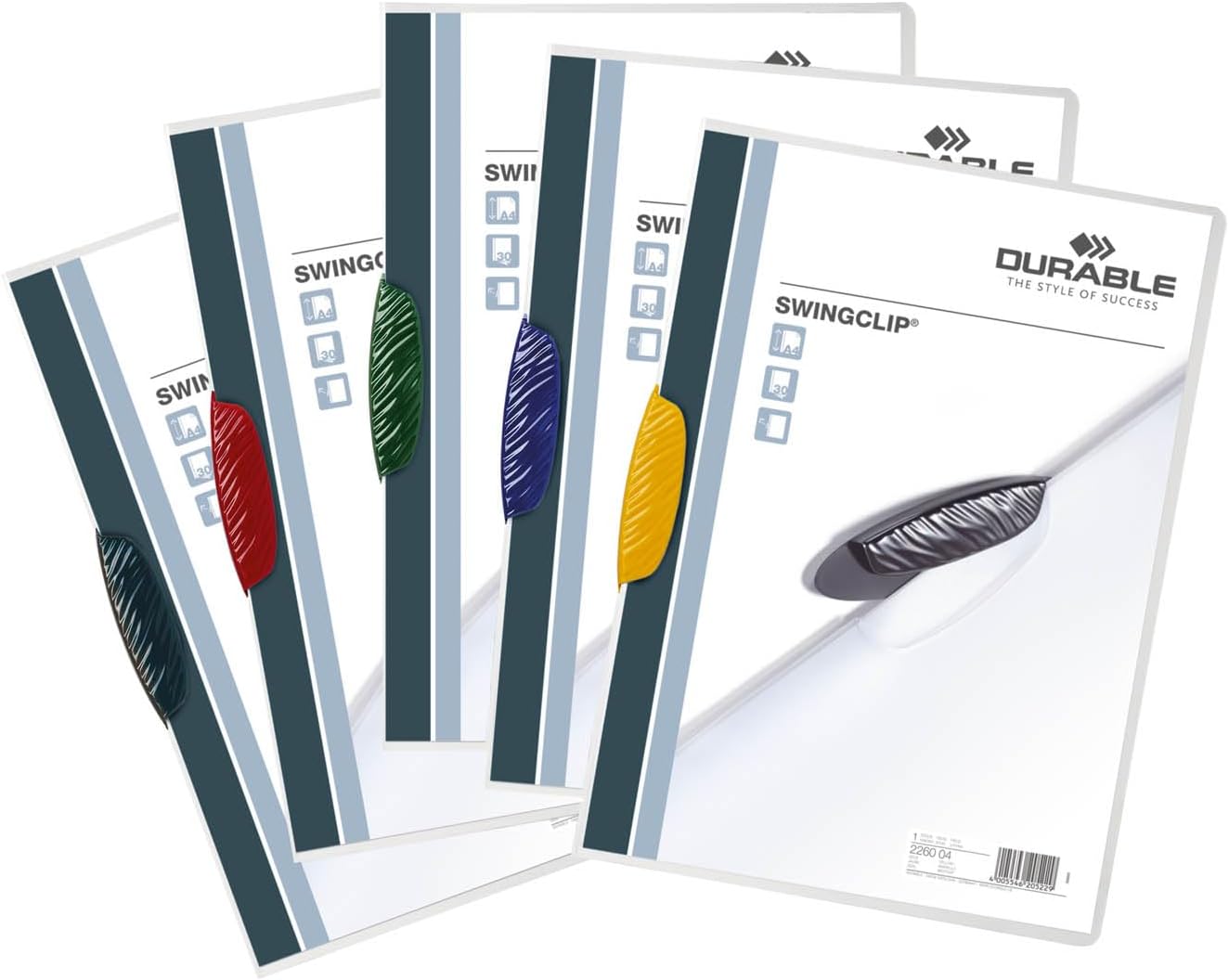 Durable A4 SwingClip File for 30 Sheets, Assorted Colours, Pack of 25