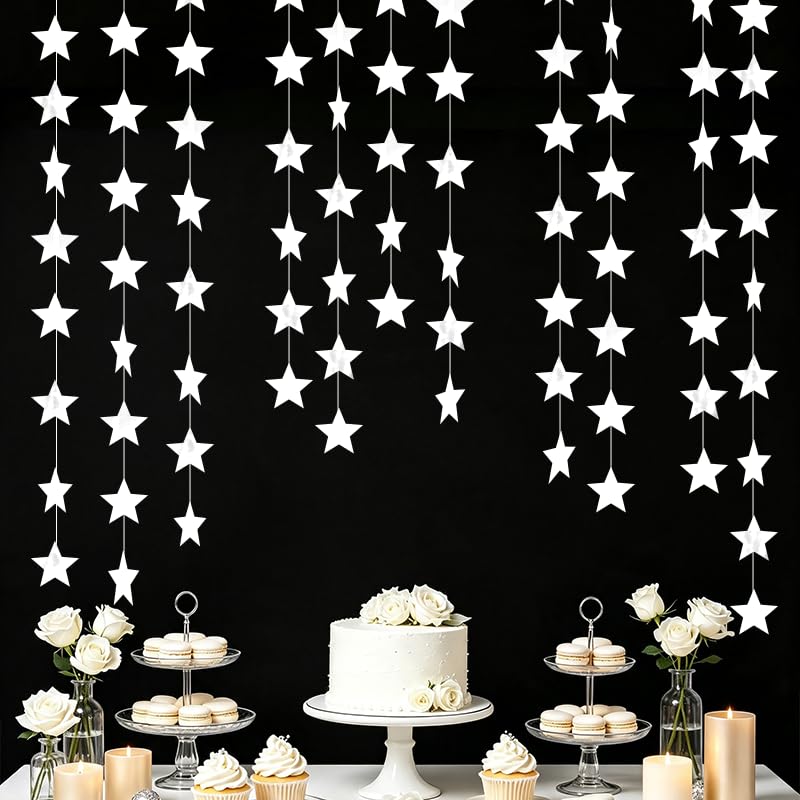 Image of White Shining Star Hanging Garland White Hanging Sparkling Star Streamer Glitter Star Bunting Banner Twinkle Star Backdrop for Wedding Baby Shower Birthday Christmas Decorations 40 Feet