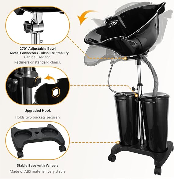 Johgee Portable Salon Basin Shampoo Bowl Sink With Electric Pump, Height Adjustable Hair Washing Basin With 2 Bucket & Drain Hoses for Home Barber Shop Use