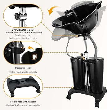 Johgee Portable Salon Basin Shampoo Bowl Sink With Electric Pump, Height Adjustable Hair Washing Basin With 2 Bucket & Drain Hoses for Home Barber Shop Use