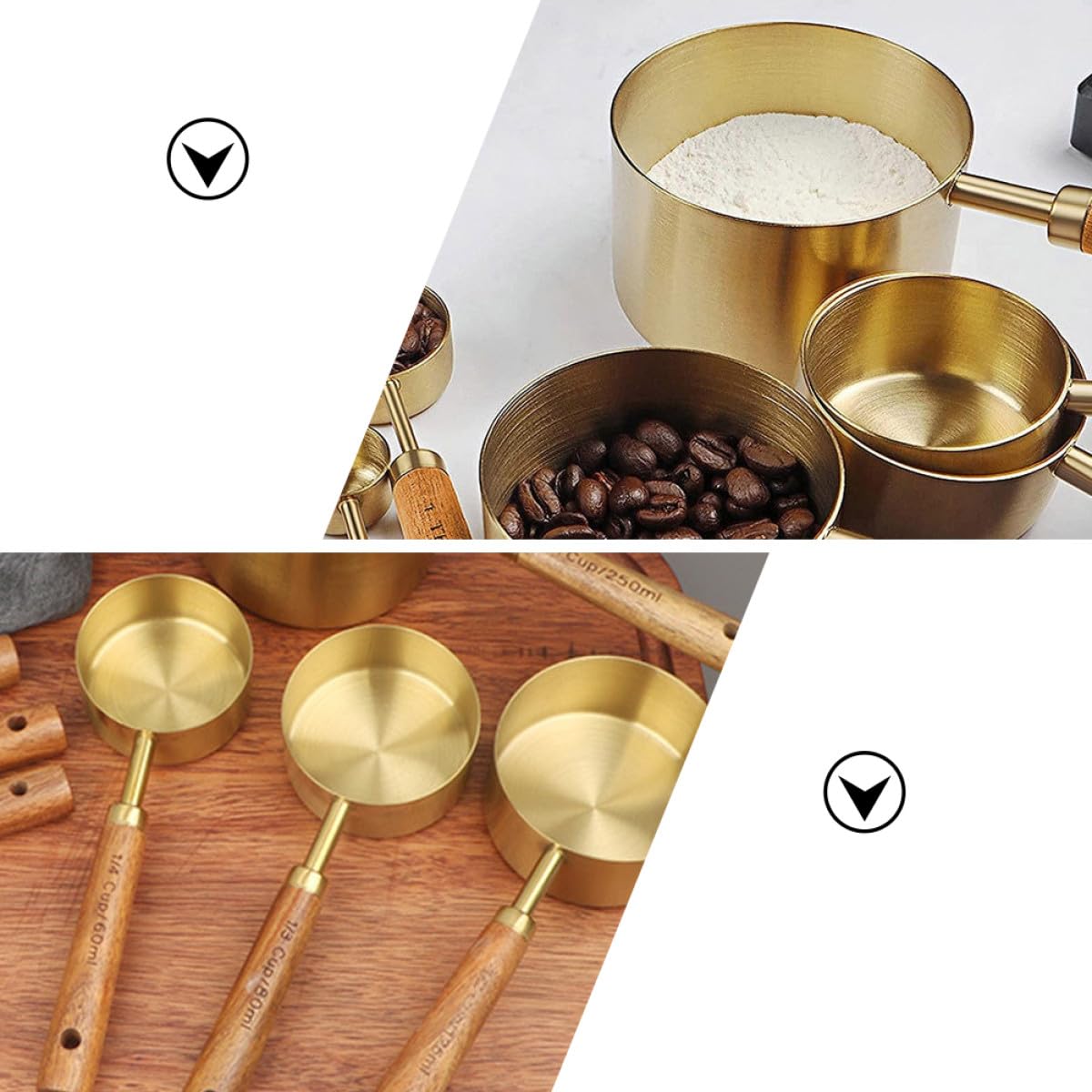 Gadpiparty Juego 4 Cucharas Medidoras Acero Inoxidable para Líquidos y Sólidos Mango de Madera Acacia para Utensilios de Cocina