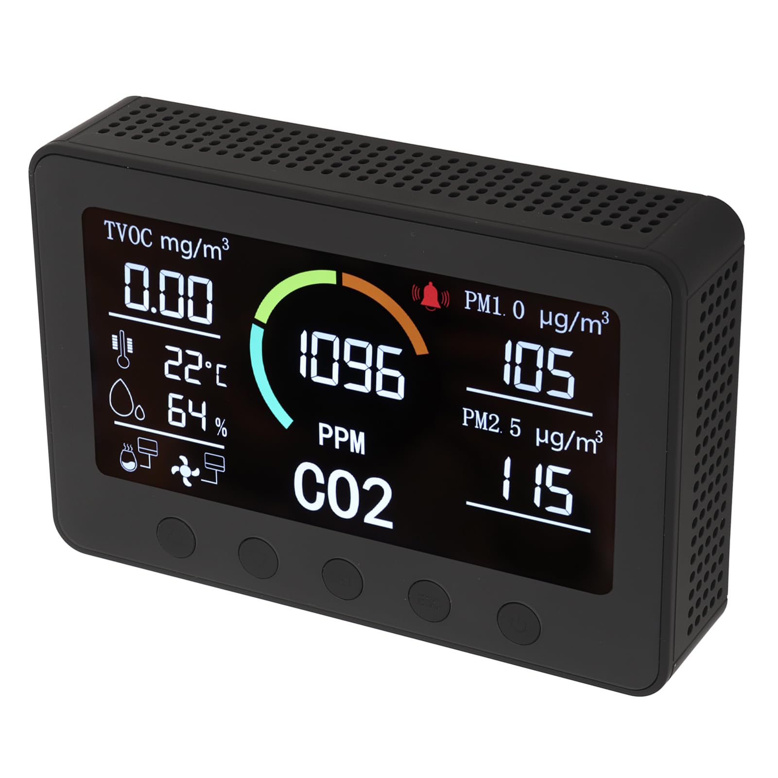 Negro CO2 TVOC PM2.5 WIFI Detector de calidad del aire Pantalla grande Temperatura Humedad Gas Monitor para el hogar, oficina, cocina, material ABS ignífugo