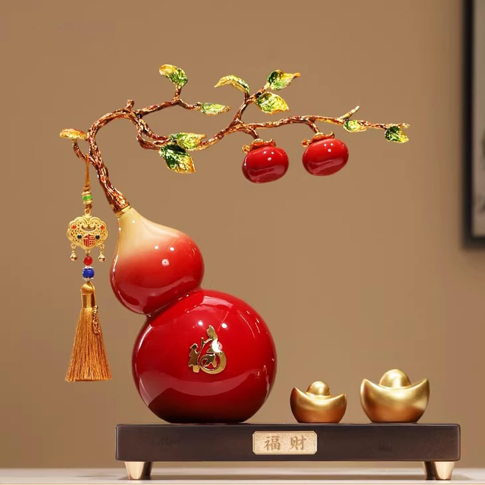 Ozdobna Figurka w Kształcie Tykwy Wykonana z Żywicy, Statuetka Wu Lou w Stylu Feng Shui z Symbolem Bogactwa, Ręcznie Rzeźbiona Dekoracja, do Salonu, Biura i Przedpokoju(Red1)