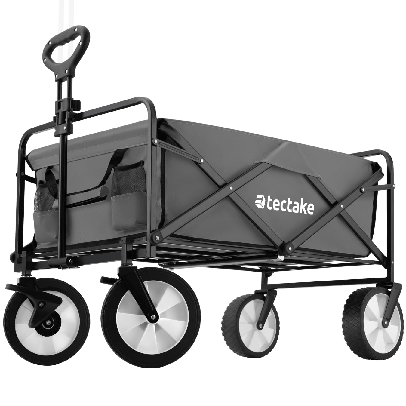 tectake® Carro Plegable para Jardín, Carro Transporte en Acero, Carrito Playa con Asa Telescópica, Carretilla Jardín con Lona Extraíble, Carro Camping Multiuso con Bolsa Transporte, Carga 80 kg, Gris