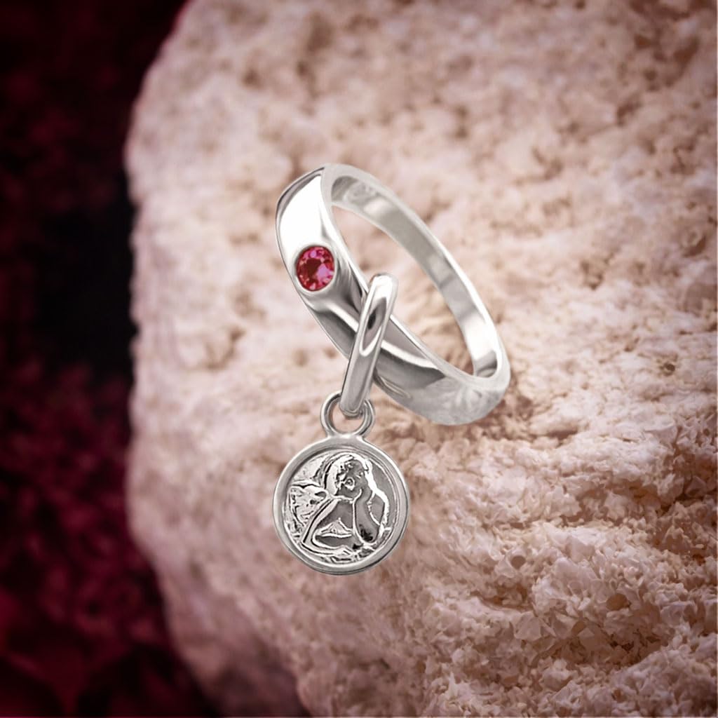CLEVER SCHMUCK Taufkette Silber Schutzengel Ø 12 mm Engel rund mit Zirkonia rot mit Panzerkette 34 cm STERLING 925 Taufgeschenk im Etui