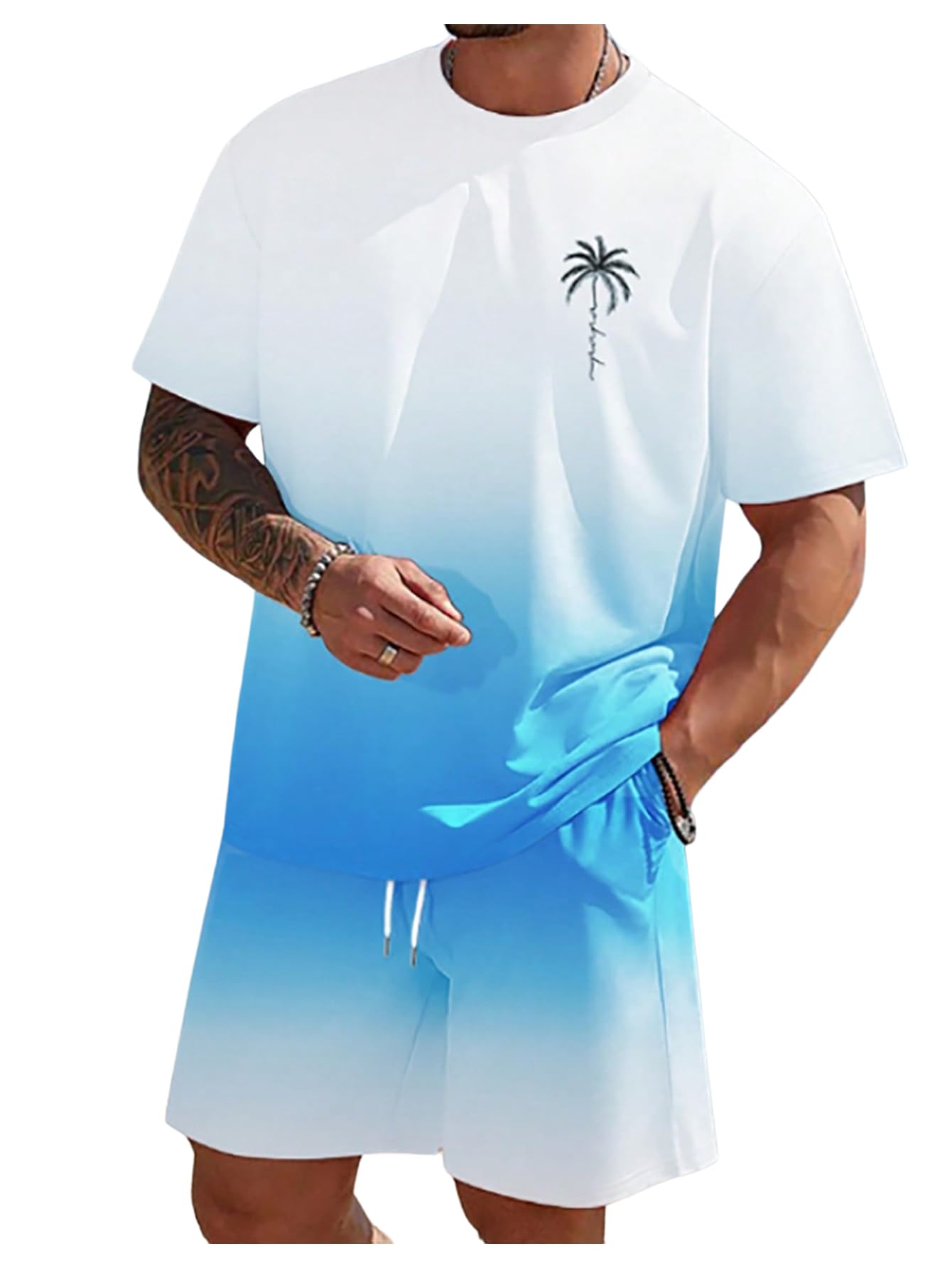 Mens Short Sets 2 Piece Outfits Tropical Graphic Tees and Shorts Sets Beach Vacation Outfits