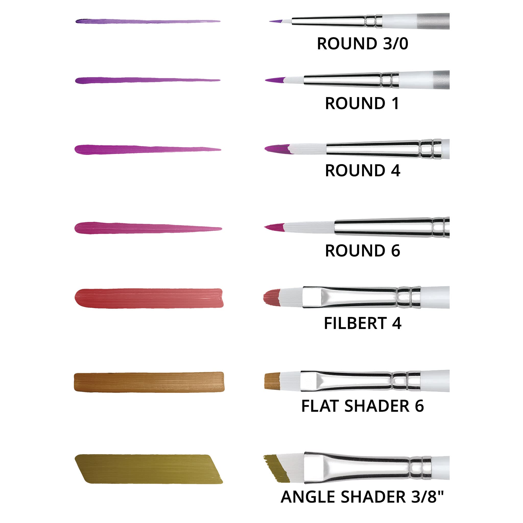 artPOP! Pinsel-Set, 7 Stück, Premium-Synthetikpinsel für Acryl, Öl und Aquarell, verschiedene Formen und Größen, Holzgriffe, Künstlerpinsel für gemischte Medien