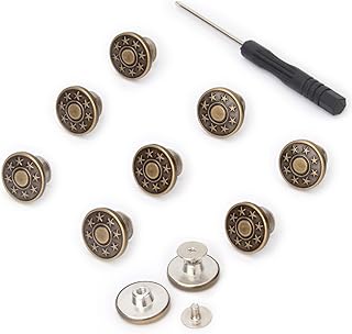 Jean Buttons Replacement 8 Sets - RuWfpz Metal Pant Buttons Tightener, No Sew Removable Instant Buttons for Jeans Suspender, Nailess Jean Rivets