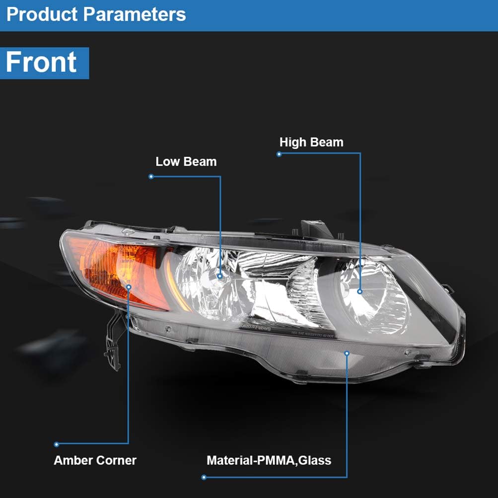 Headlights Assembly Compatible with 2006 2007 2008 2009 2010 2011 For Honda For Civic Coupe 2Door Includes Left Driver and Right Passenger Side Headlamps With Performance Lens