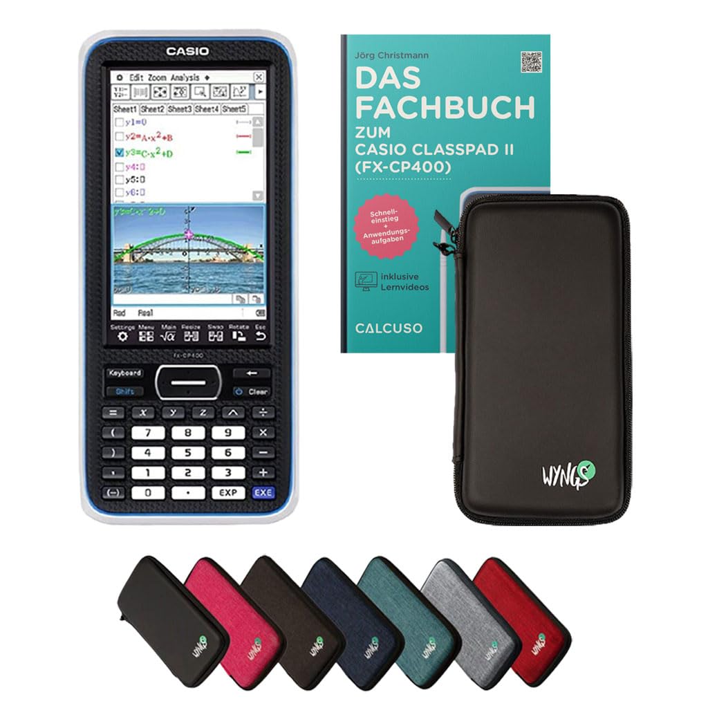 Casio Classpad II (fx-CP400) inkl. Schutztasche Schwarz & Fachbuch (176 Seiten, 17x24cm) – Grafikrechner – Smart Set
