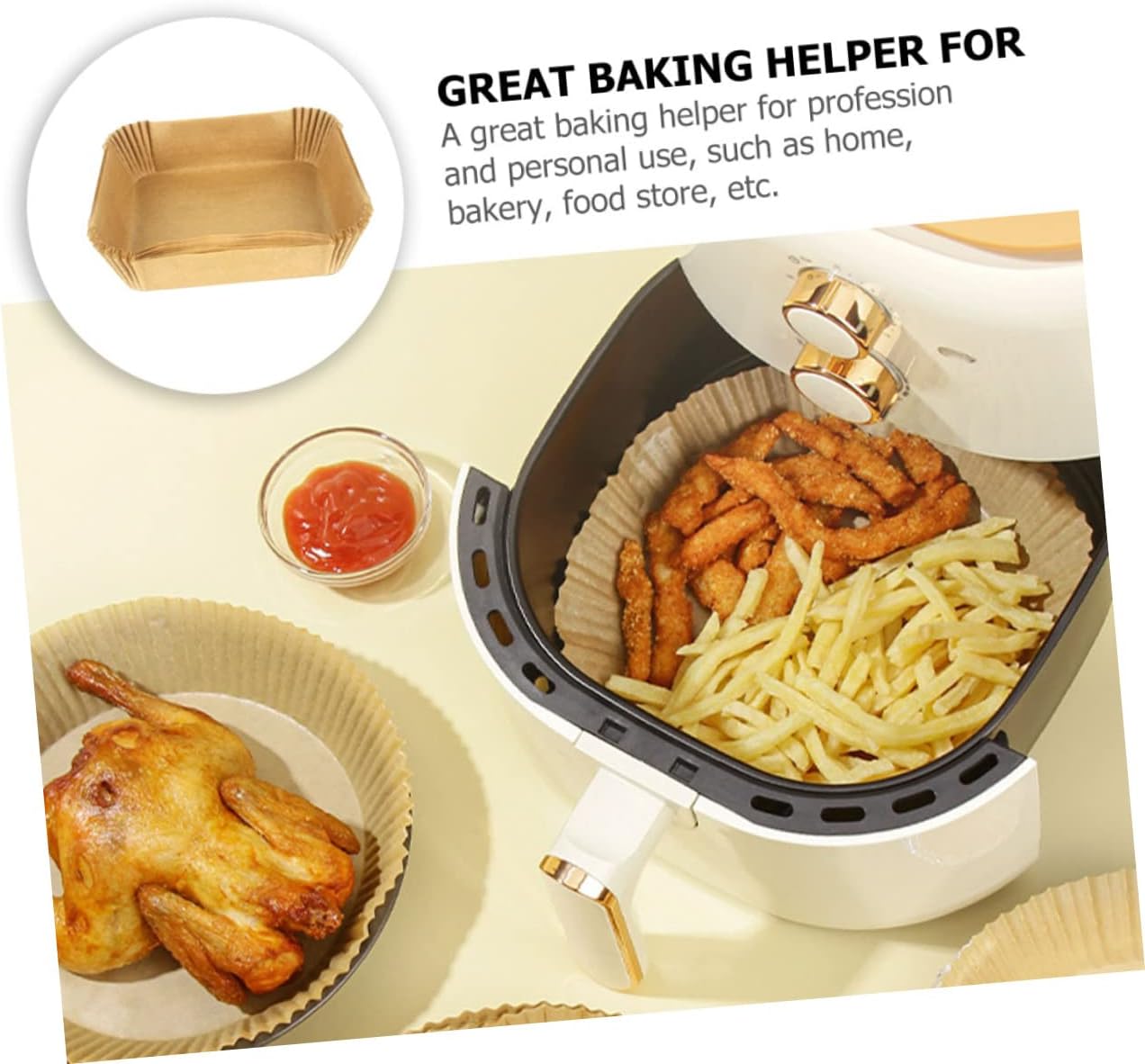 50pcs Air Fryer Parchment Liners, Non-stick Oil Proof Khaki