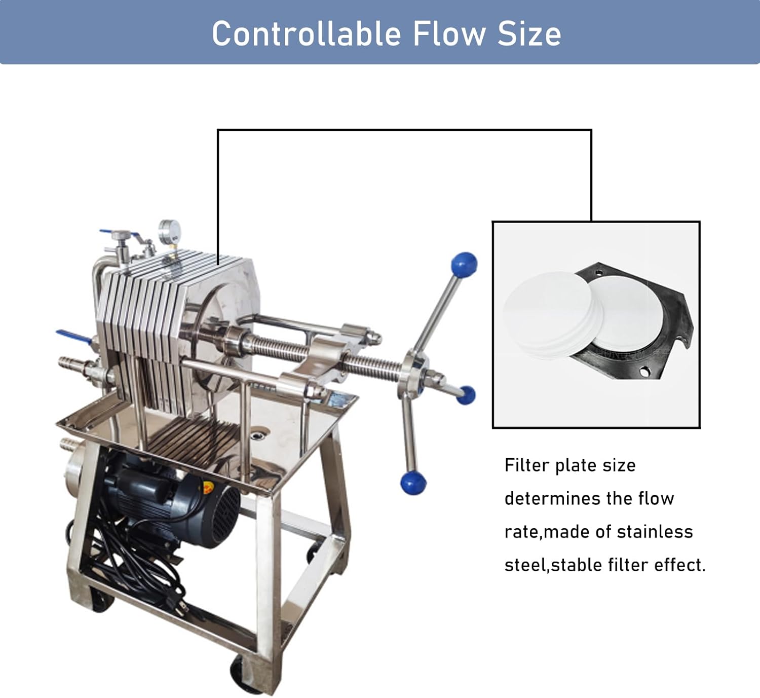 INTSUPERMAI FT-150 Plate and Frame Filter Disc Frame Filter Press Machine Press Filtration Machine Stainless Steel Slag Pressure Filtration Machine With 10 Pieces Filter Plate 0.75KW, 110V